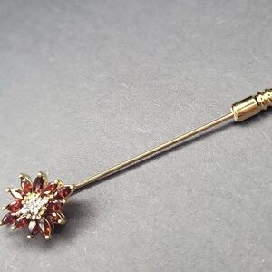 Red and Gold Floral Brooch with Gemstone Accents
